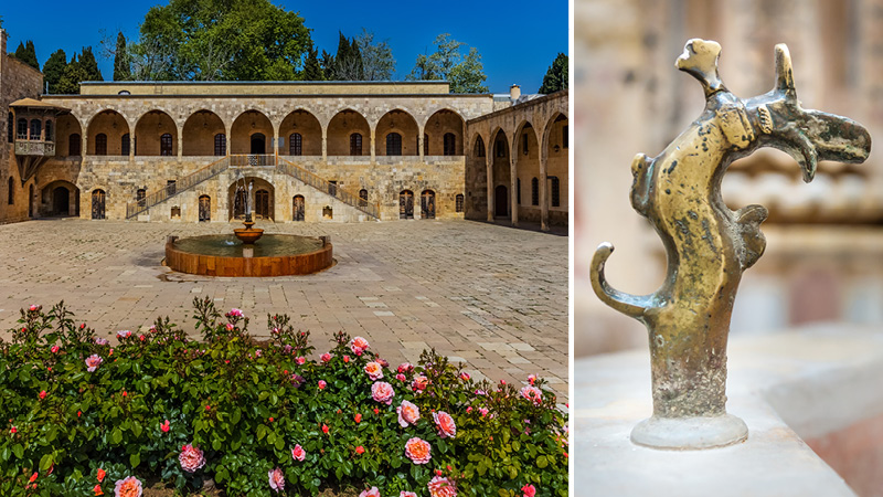 Bergsbyn Deir el Qamar och palatset Beiteddine i Libanon.